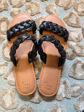a new day Black Braided Double-Strap Slide Sandals 🩴